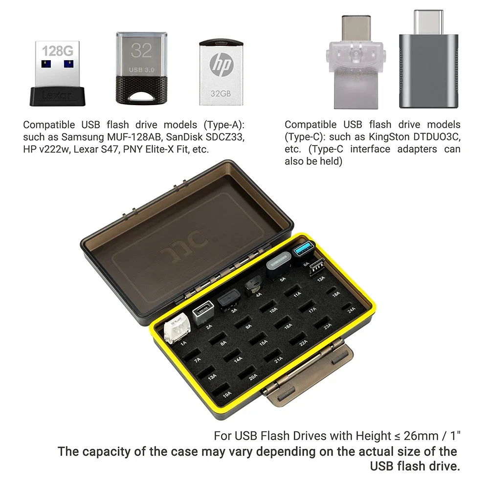 JJC 24-Slot Mini USB Flash Drive Case Mini U Disk Sotrage Holder Waterproof Box EVA Sponge Anti-drop Come with Label Sticker