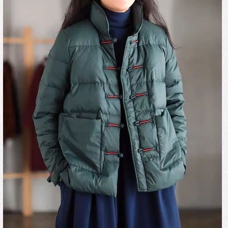 

Легкое хлопковое пальто женское в стиле ретро с художественной ручной вышивкой, на пуговицах, с воротником-стойкой, из хлопкового пуха, верхняя одежда