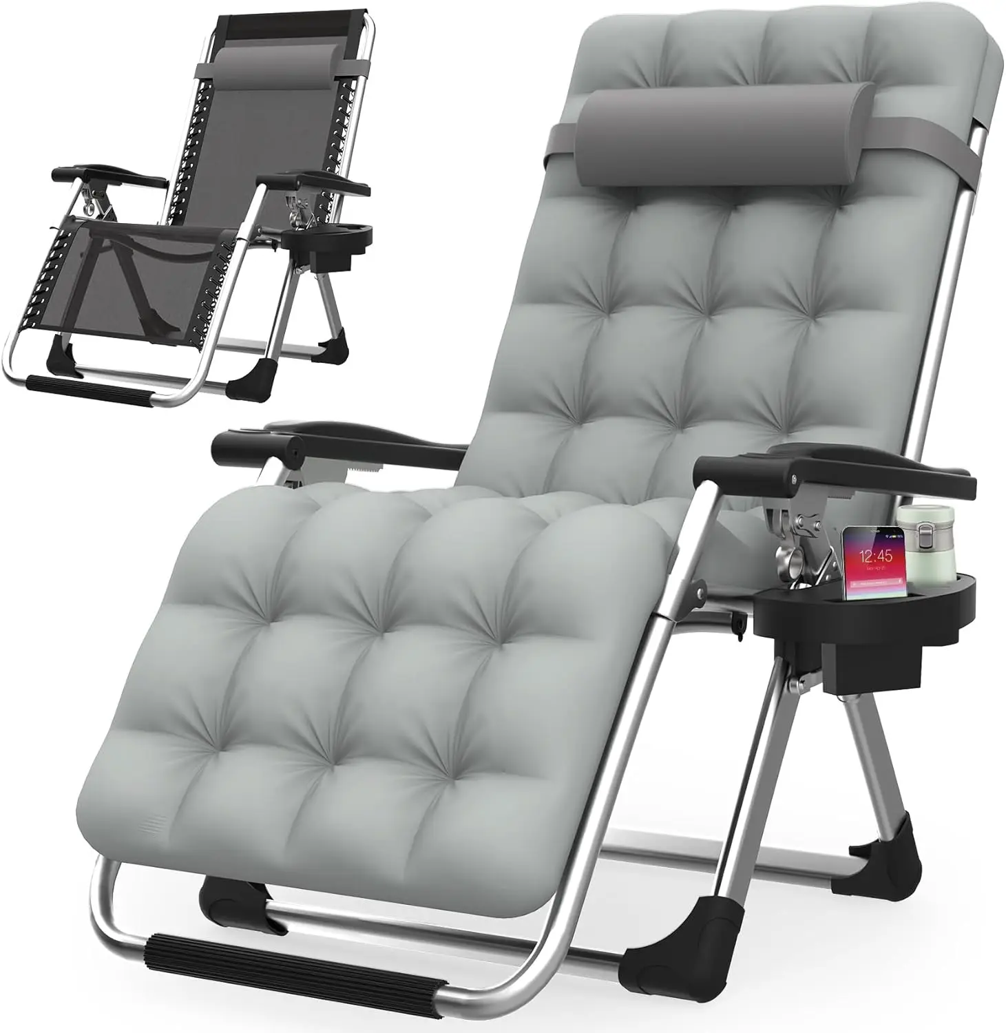 

Zero Gravity Reclining Chair with Removable Cushion, Upgraded Lock and Cup Holder for Indoor Outdoor Use