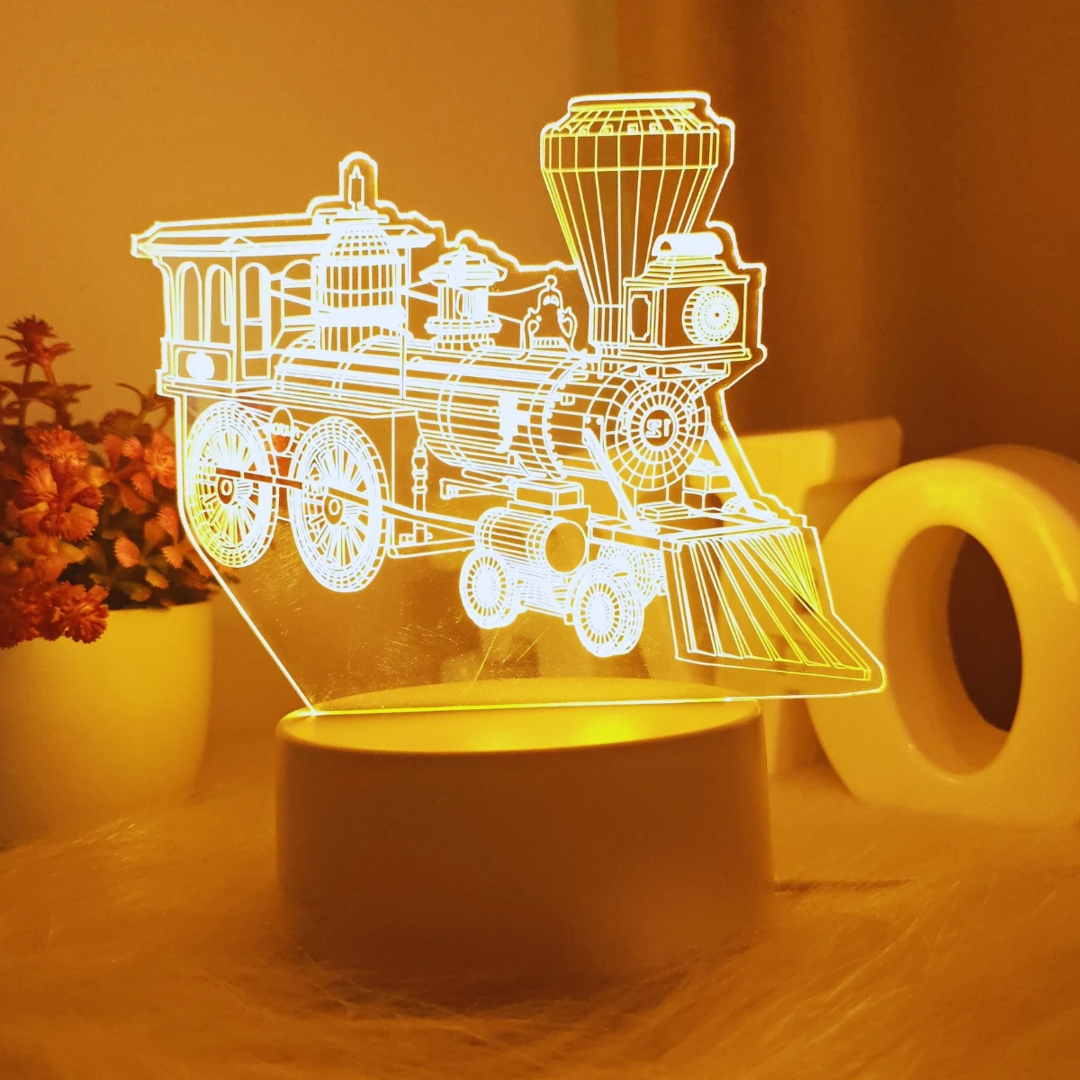 

Retro steam train 3D night light, USB monochrome warm light, very suitable for bedroom environment and room decoration