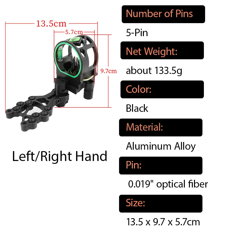 Archery 5 Pins Bow Sight  Left Right Hand Aluminum Alloy Adjustable Compound Recurve Bow Sight for Bow and Arrow Accessories view 3