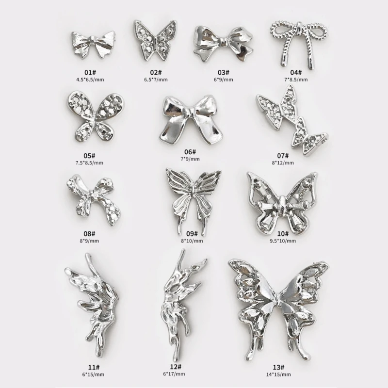 E1YE 10x/Set Butterfly Nails Sparkling Bowknot Nails Art 3D Bows