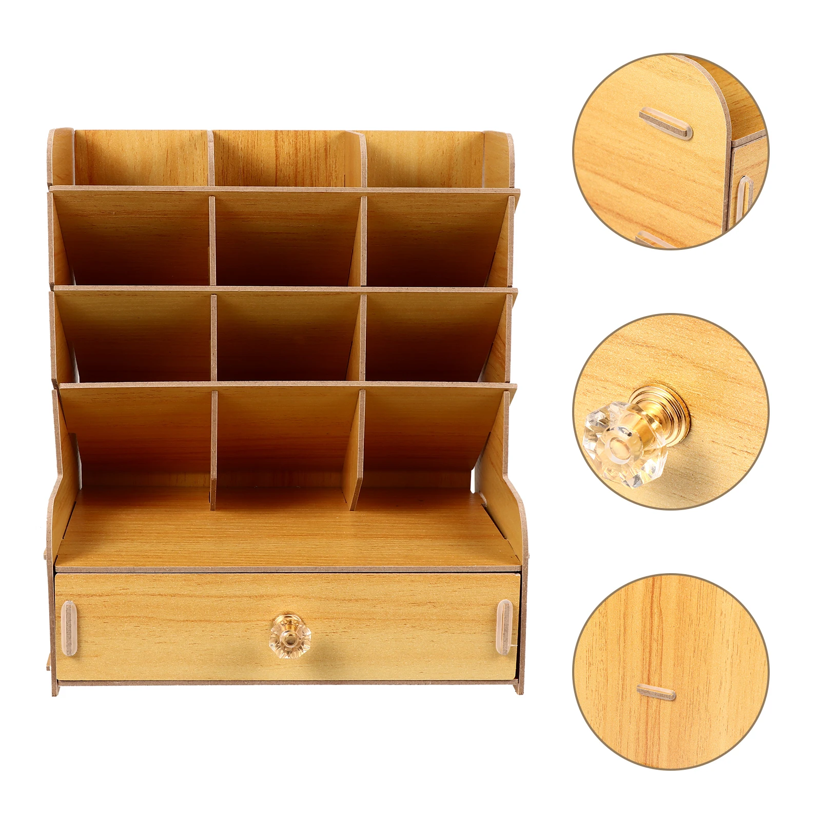 

Multi Pocket Wooden Pen Holder Desktop Organizer Container for Pencil Cosmetics Storage Brown Sturdy Lightweight Stationery