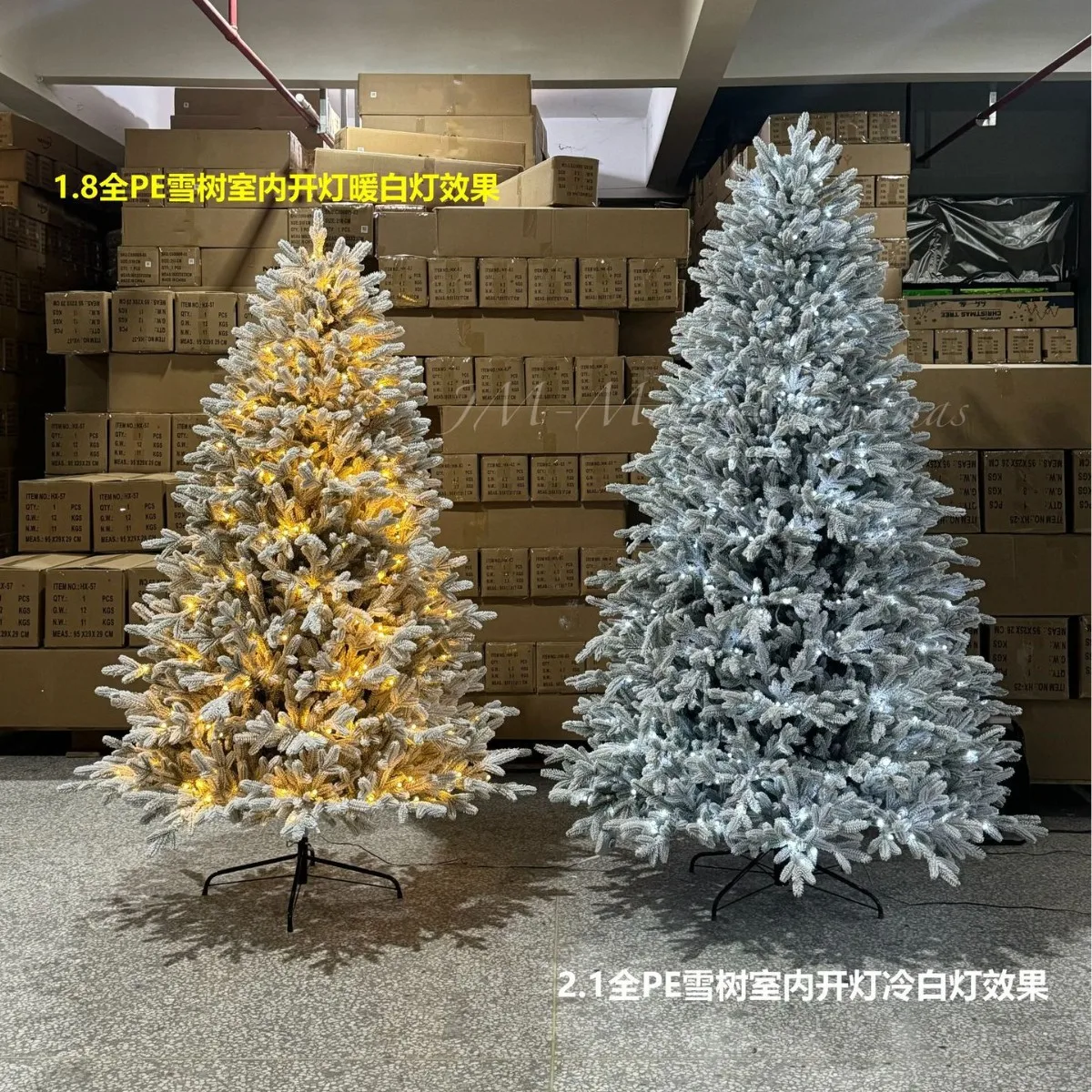 High-grade encrypted pure PE white snow Christmas tree with lights in stock Christmas luxury decoration casting simulation tree