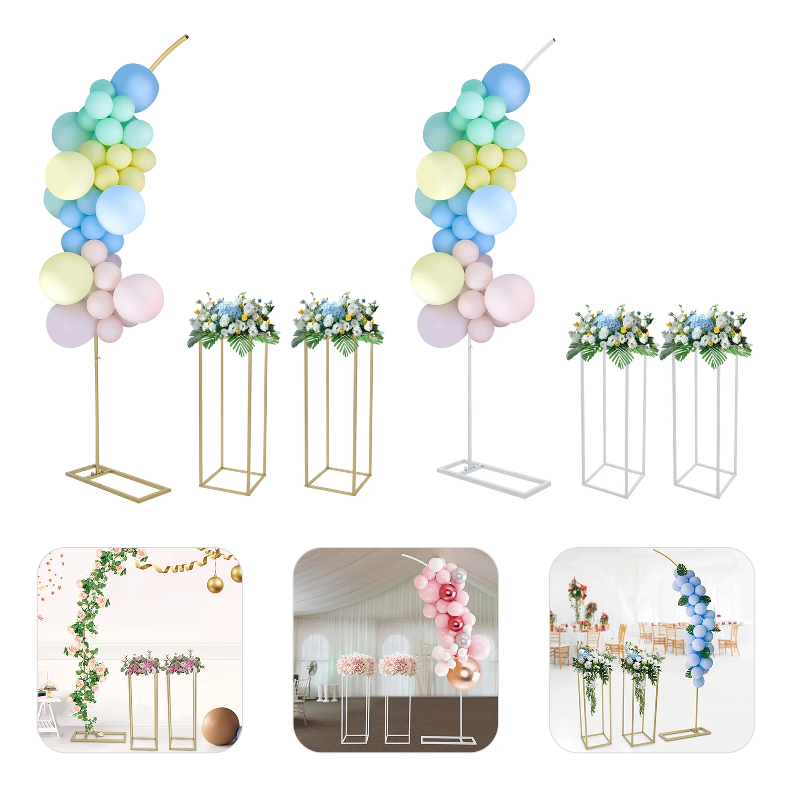 

White/Golden Ballon Arch Stand and 2 Flower Stands, Arch Backdrop Stand for Parties, Wedding Flower Stand for Weddings, Birthday