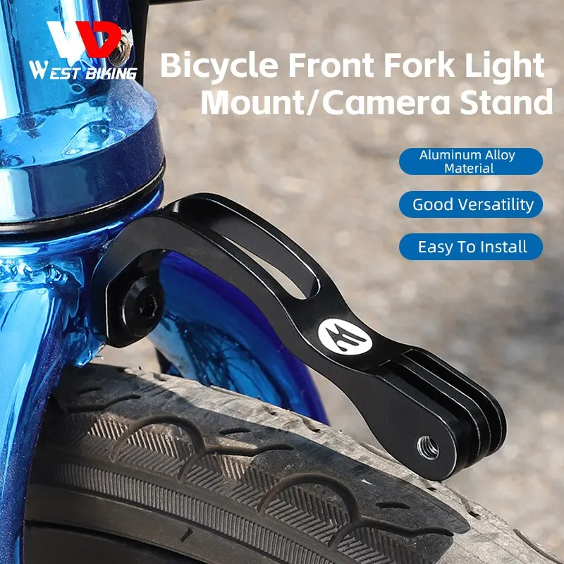 WEST BIKING Front Fork Light Holder Adjustable Aluminum Alloy Bracket For GOPRO Sport Camera Lamp Mount Stand Bike Accessories