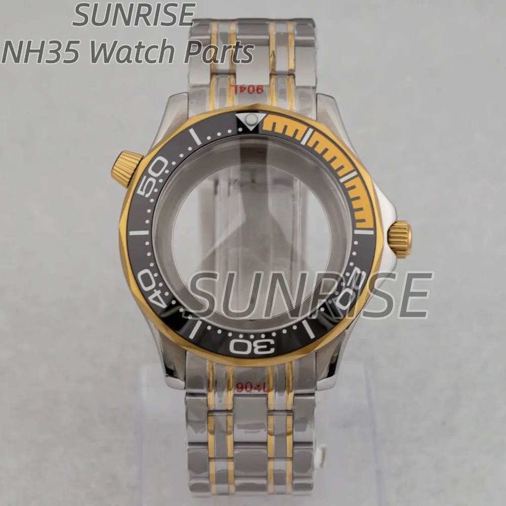 

41mm NH35 Case Strap 31mm Dial Hands Silver Gold Fit Seamaster 300 NH35 NH36 Watch Case Bracelet Sapphire Glass Watch Accessory