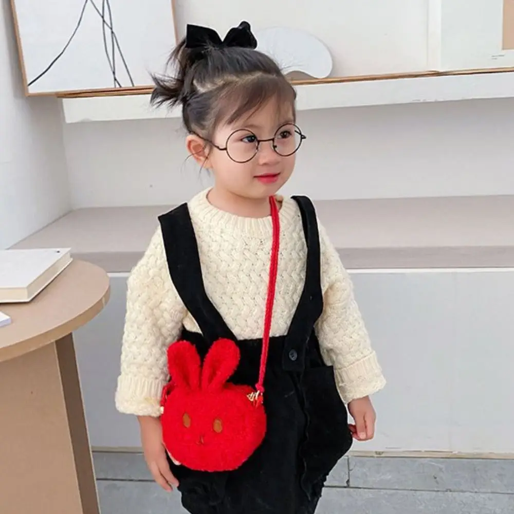 Lindo bolso de felpa para bebé, monederos, regalo de Año Nuevo, bolso de hombro de conejo, bolso cruzado, bolso de monedas, bolso de mensajero