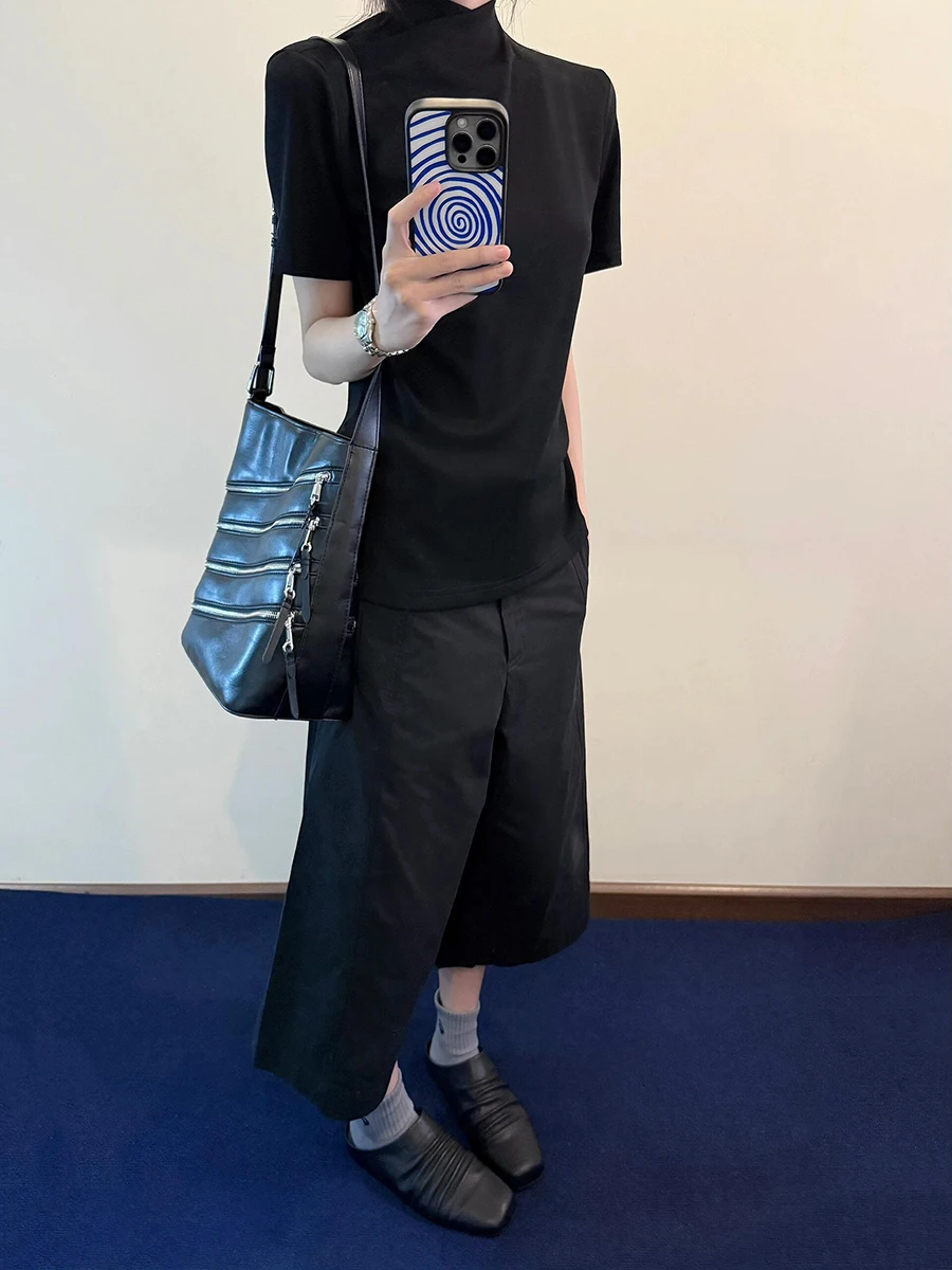 REDDACHiC Damskie czarne spodnie Bermuda z kieszeniami Letnie eleganckie spodnie z szerokimi nogawkami Wygodne eleganckie spodnie do pracy