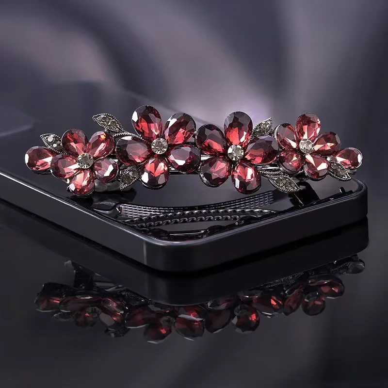 Elegant Black Rhinestone Crystal Flower Spring Clip Hair Clip High-end Women's Back of Head Half-tied Hairpin Hair Accessories view 5
