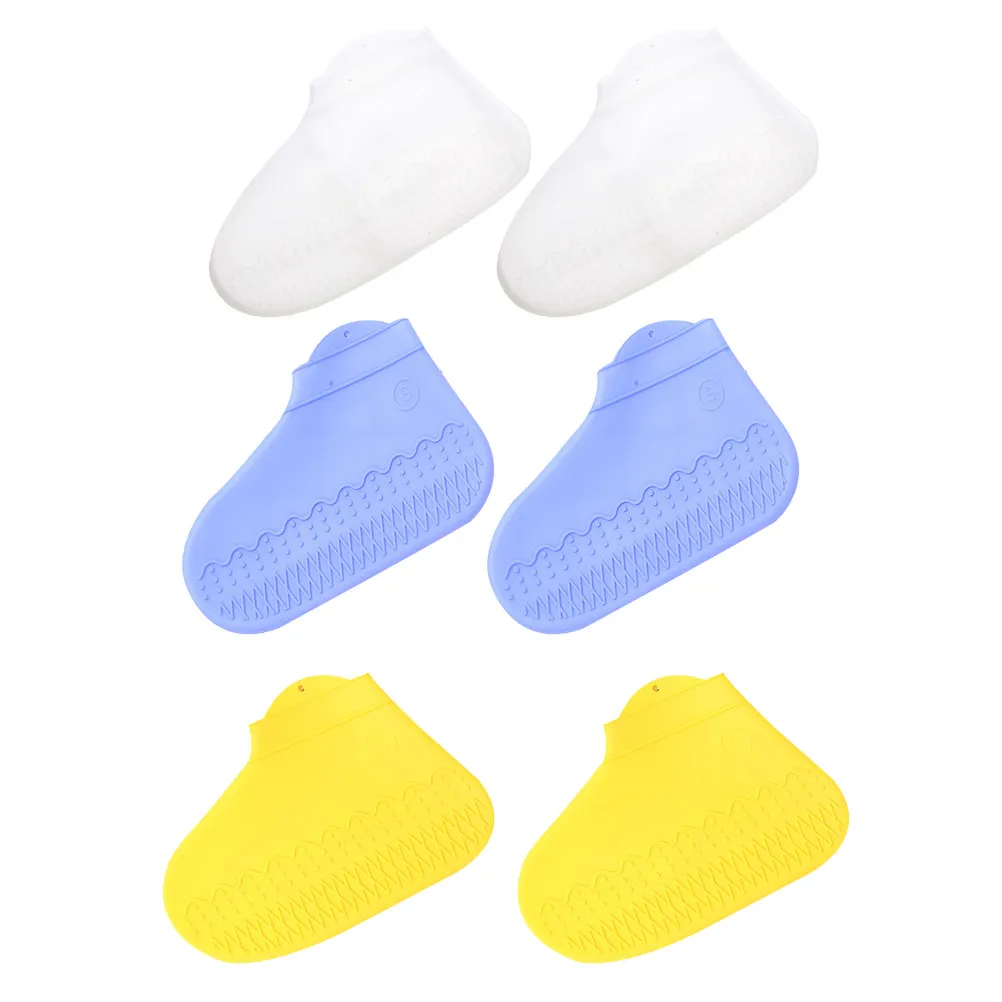 

3Pairs Short Boot Covers Silicone Anti-Slip Waterproof Overshoes for Rainy Days Easy on Off Portable Slip-Resistant Soles