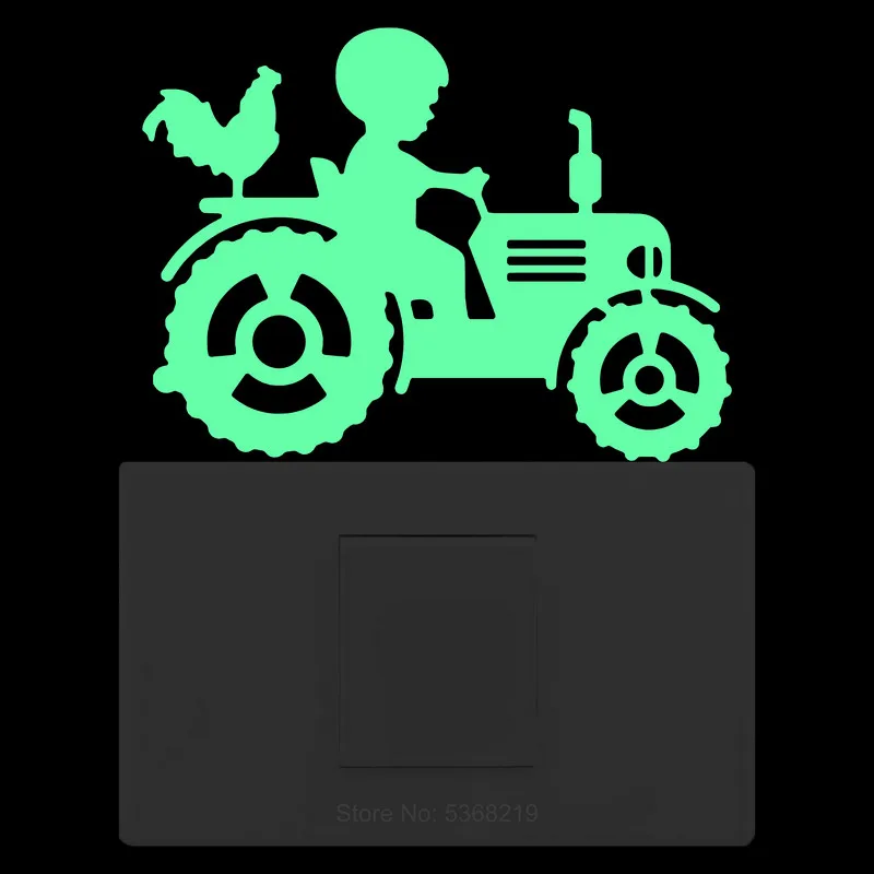 Pegatinas luminosas de Tractor de conducción para niños, calcomanía de interruptor de pared de dibujos animados divertidos, decoración de dormitorio para niño y niña, pegatina para computadora portátil, motocicleta, coche