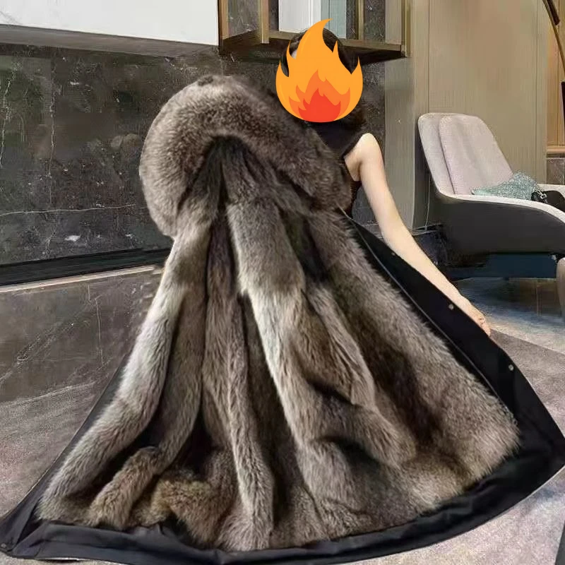 Temperament Pie Overcome Women's Fur Medium and Long Removable Fox Fur Liner Fur Integrated Thickened Large Size New Thick Coat