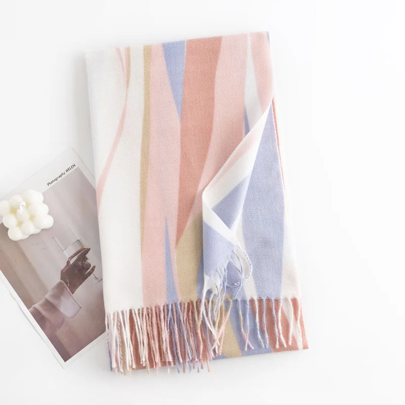 Dopamine Long Warm Windproof Shawl Scarf High-end Striped Scarf Women's Korean Fashion Atmosphere Sense Versatile Temperament