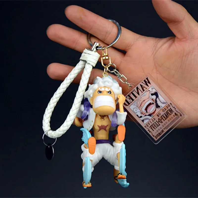 One Piece Nika Luffy Gear 5 Keychain Pvc Action Figure Pendant With Wanted Card Cartoon Bag Decor Car Key Ring For Anime Fans view 5