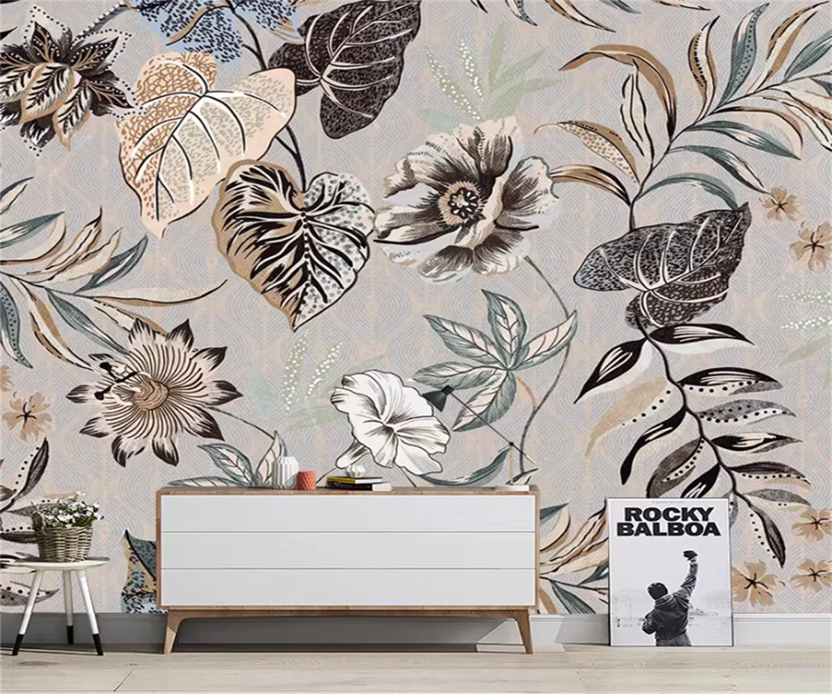 Custom wallpaper mural Southeast Asian tropical rainforest plant with Nordic leaves hummingbird background decoration wallpaper