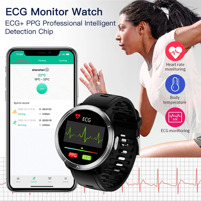 New Men's and Women's Smart Watch AI Report PPG + ECG Heart Rate Monitor Weather Temperature Monitor Fitness Tracker Smart Watch