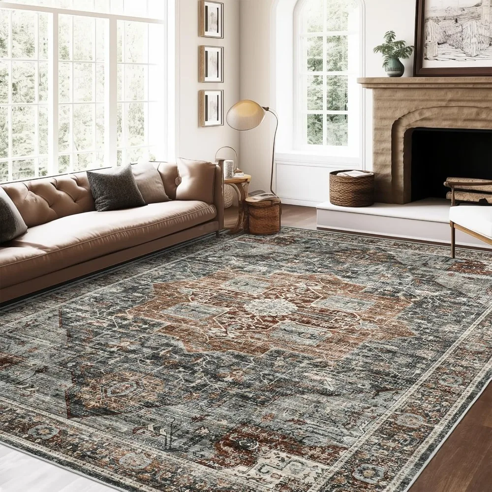 

8x10 Area Rugs for Living Room, Vintage Washable Rug for Dining Room, Soft Rugs for Bedroom (Grey/Brown/Tan, 8'x10'), Carpet