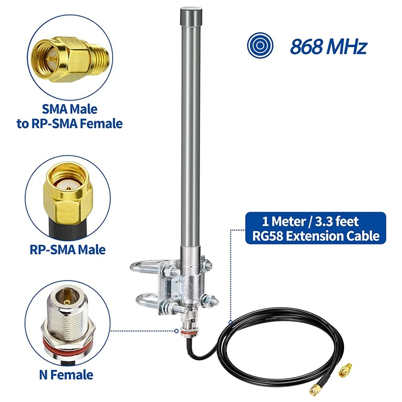 Nコネクタ付きLoraアンテナケーブル,868 mhz,3dbi,グラスファイバー,lorawan,rak,nebra,bobcat,hnt,航空,屋外