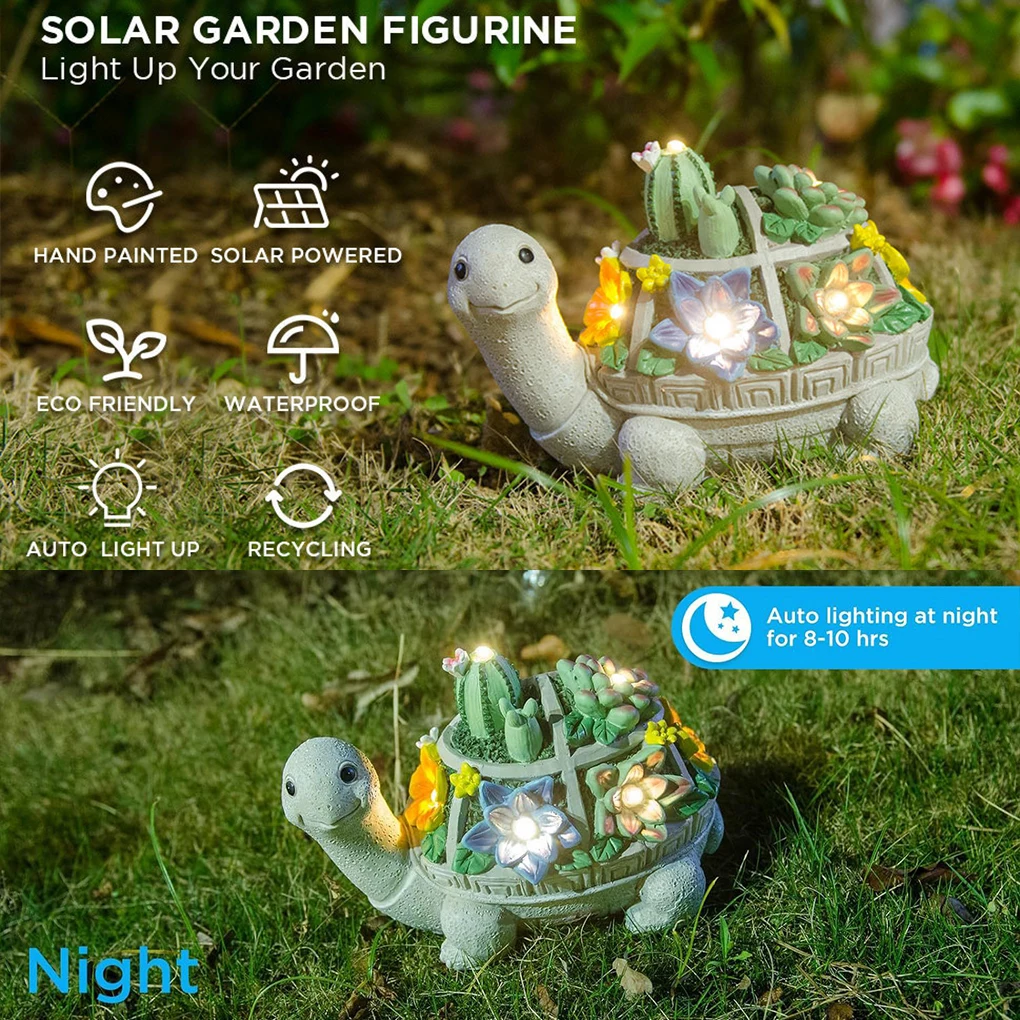 

Large Turtle Statue LED Lights Outdoor Sustainable Decoration For Garden Made Of Resin Solar Turtle As shown