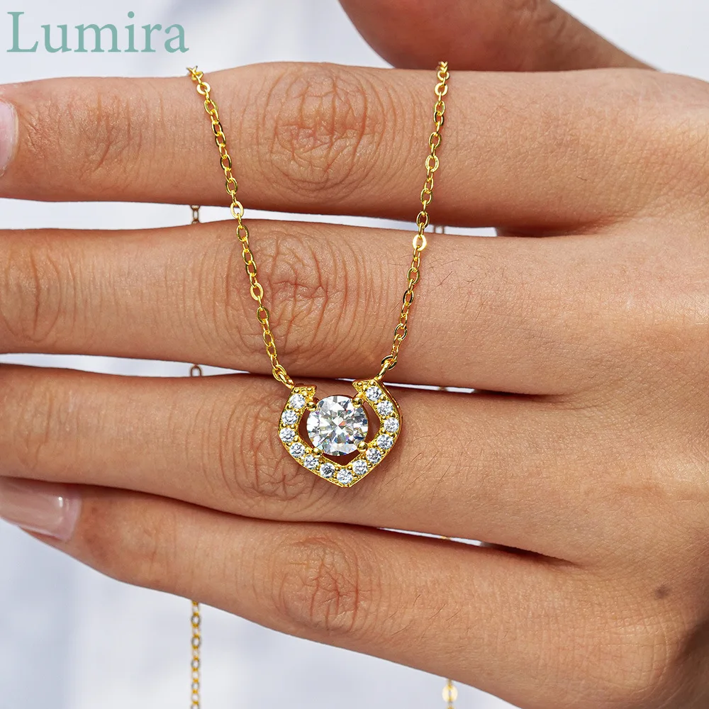 

Lumira Irregular Geometric real 18K Gold Pendant with 1 carat Moissanite Necklace for Women Christmas Charm Fine Jewelry Gift