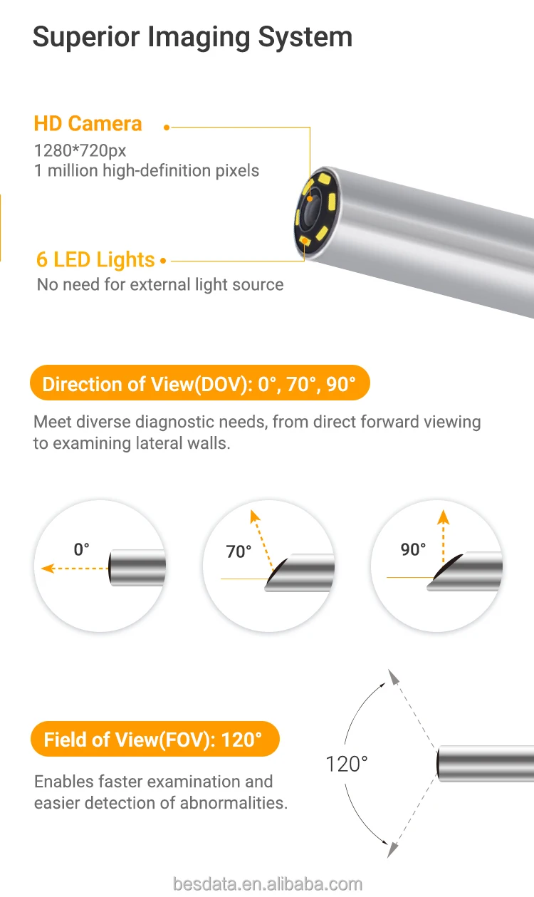 Digital LED Optic Fiber Mini Otoscope Kit BESDATA White Light Mini Video Otoscope Set Optical ENT Rigid Endoscope with Screen
