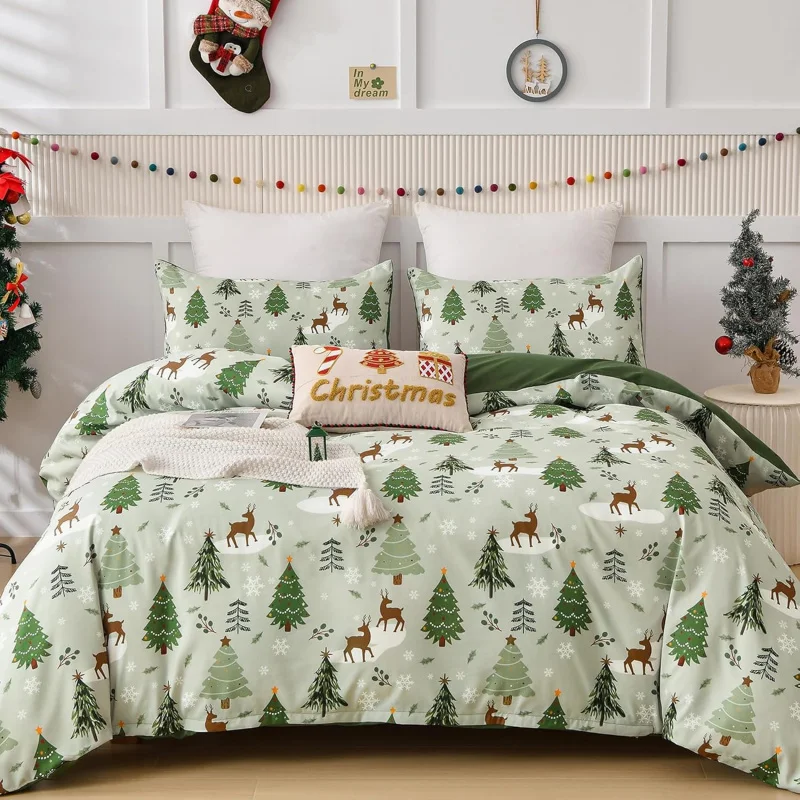 

Christmas duvet set with queen pattern 3-piece set Reindeer Snowflake with Pillowcase Holiday Dedding