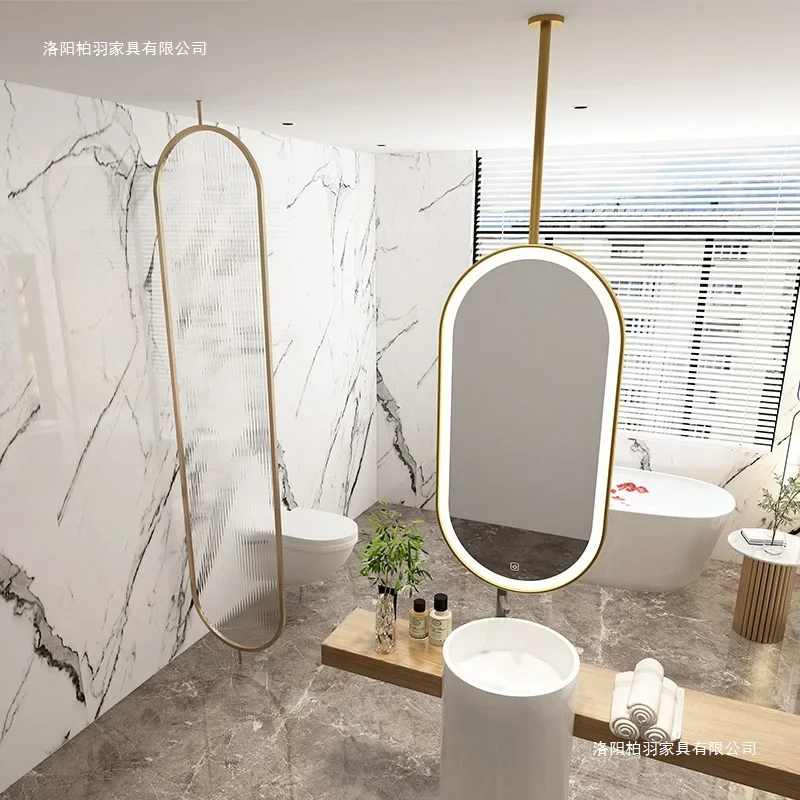 L20- Modern Oval Mirror Toilet Ceiling Hanging Mirror Hotel Homestay Toilet Hanging Bar Bathroom Mirror
