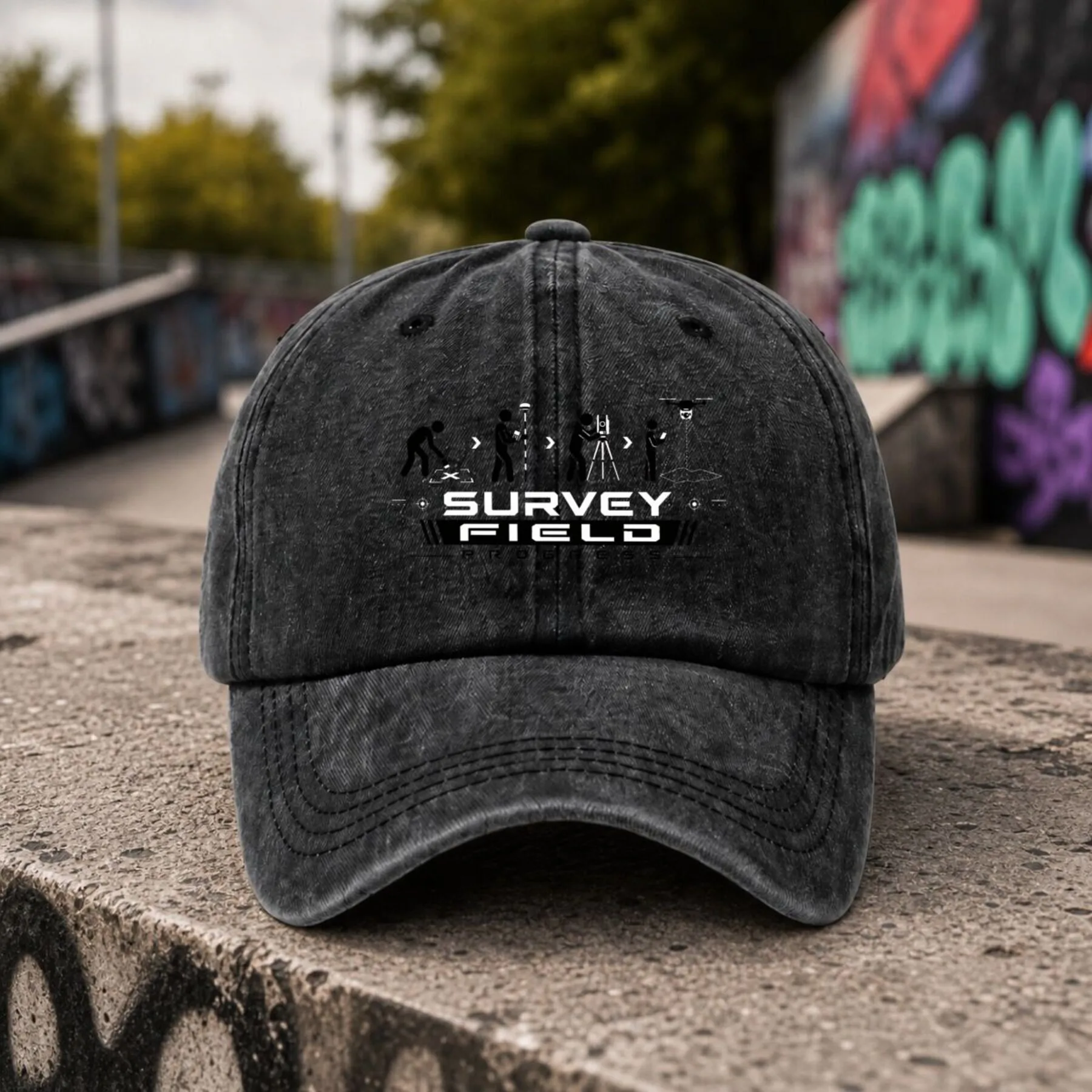 Survey Field Graphic Baseball Cap Unisex Washed Cotton Outdoor Sports Cap for Cycling Fishing Casual Wear
