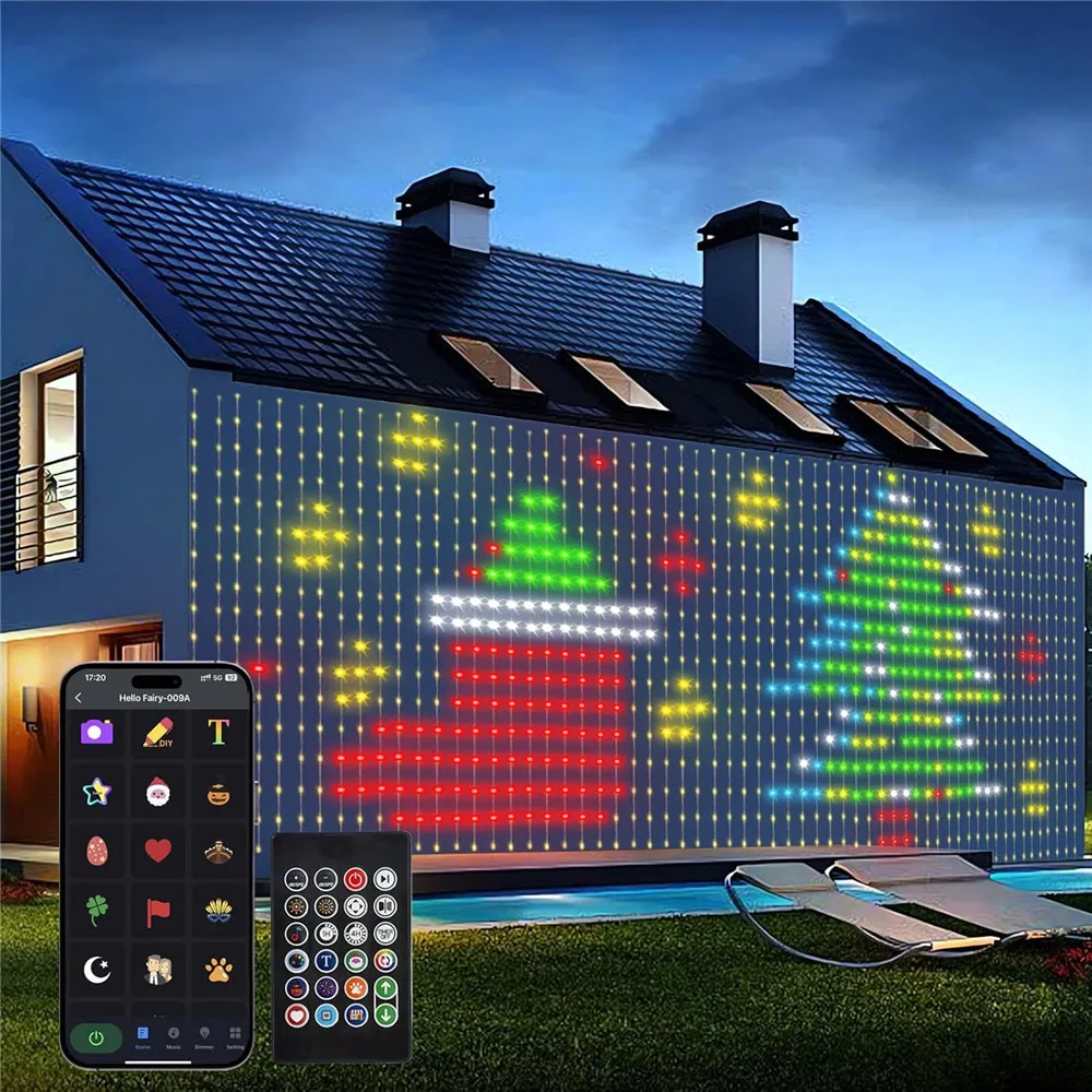 Inteligentne kurtyny świetlne LED USB, 400 dynamicznych wzorów LED DIY Kurtyny świetlne z aplikacją i pilotem na prezent urodzinowy i wielkanocny