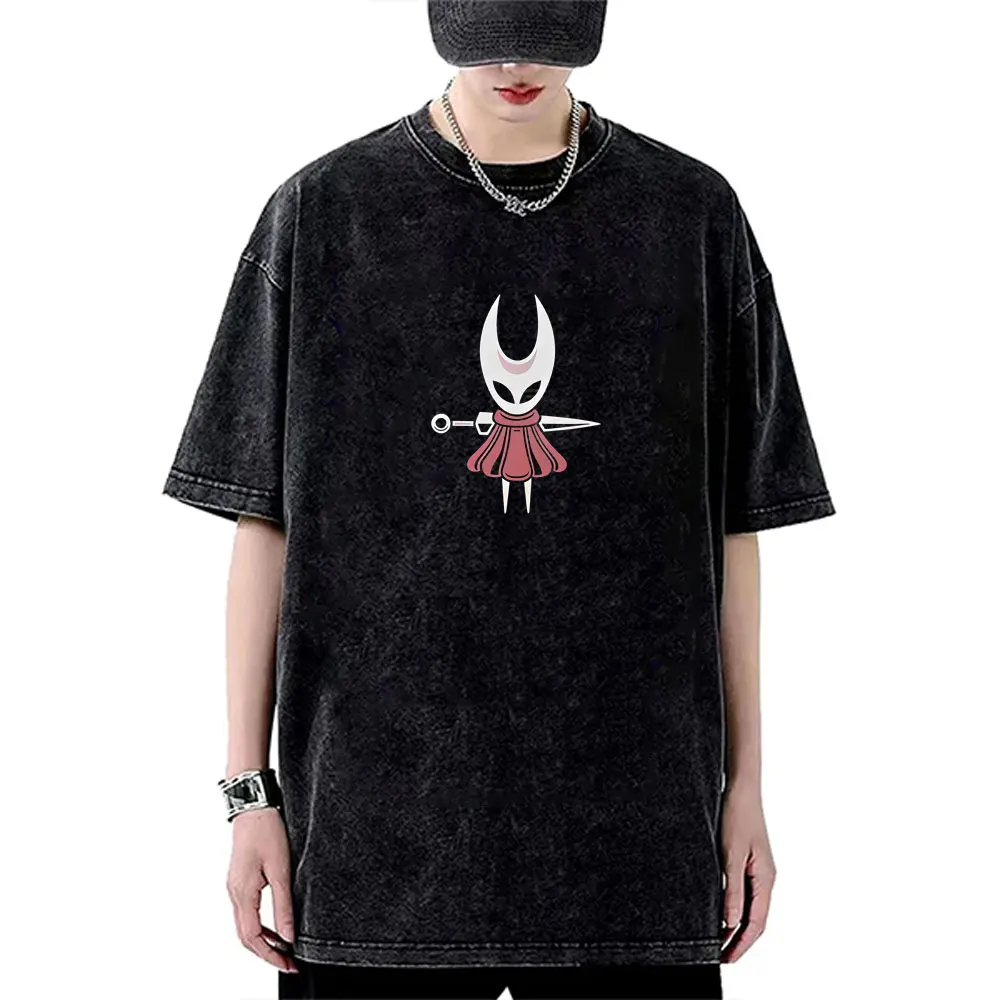 

Hot Sale Game Hollow Knight Washed Vintage T-shirt Men Women Fashion Oversized Short Sleeve T-shirts Men's Casual Funny T Shirt