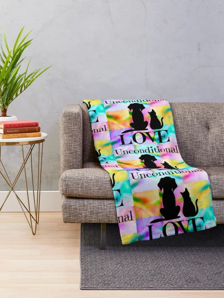 Unconditional LOVE Dog & Cat Pop-Art Fur Babies in Harmony Throw Blanket Stuffeds anime Camping Bed Blankets