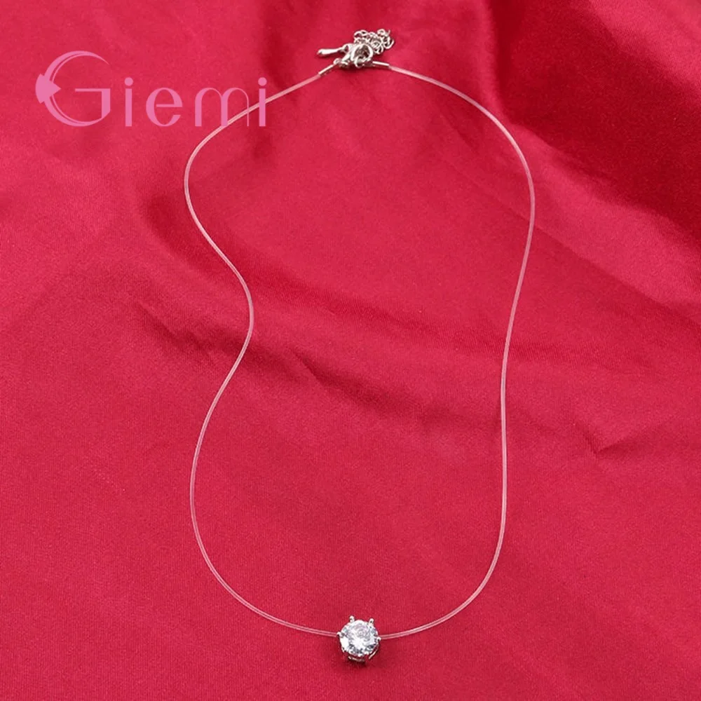 Single Sparkling Zircons Necklace Pendant  Invisible Fishing Lines 925 Sterling Silver Jewelry  Summer New Arrivals