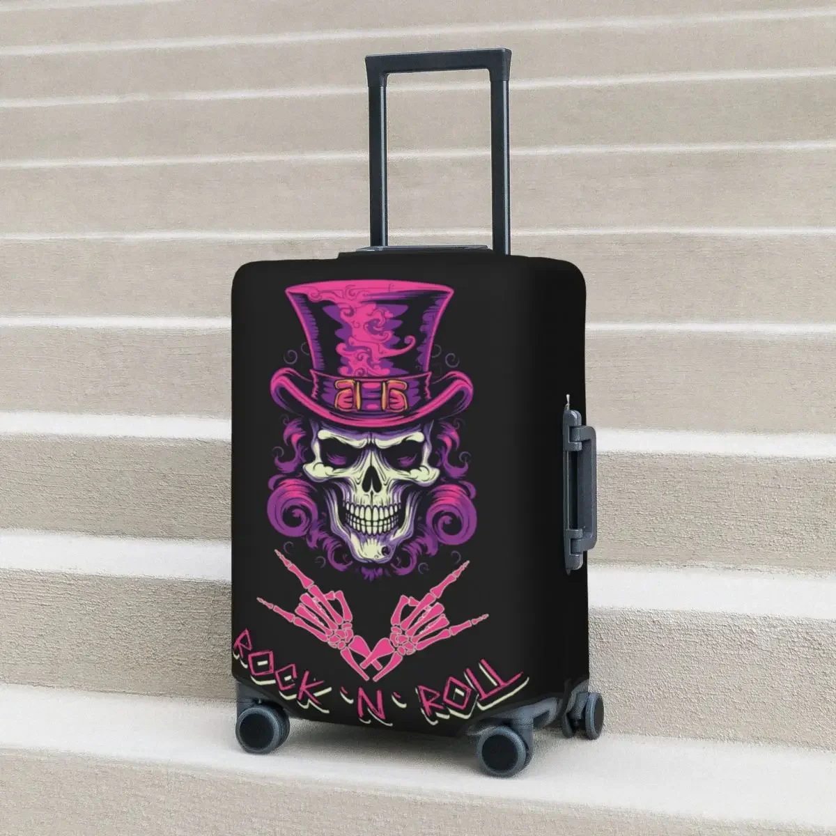 Rock'n'Roll Skull Suitcase Cover Music Band Guitar Business Holiday Elastic Luggage Case Protection Xmas Gift