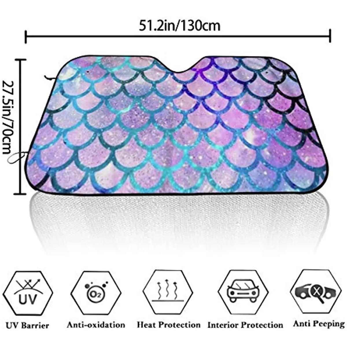 MSGUIDE Mermaid Scales Front Windshield Shade- Sunshade for Car Truck SUV-Blocks UV Rays Sun Visor Protector-Keeps Your Vehicle