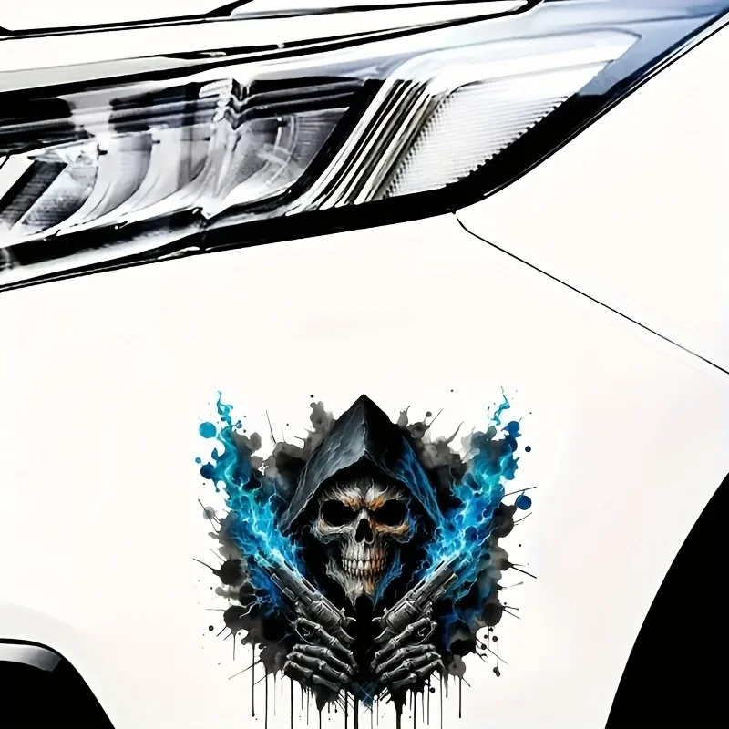 Blue Flame Skull Creative Vinyl Decal, Multi-functional Sticker with Glowing Blue Lightning Design for Car Laptop Luggage Decor