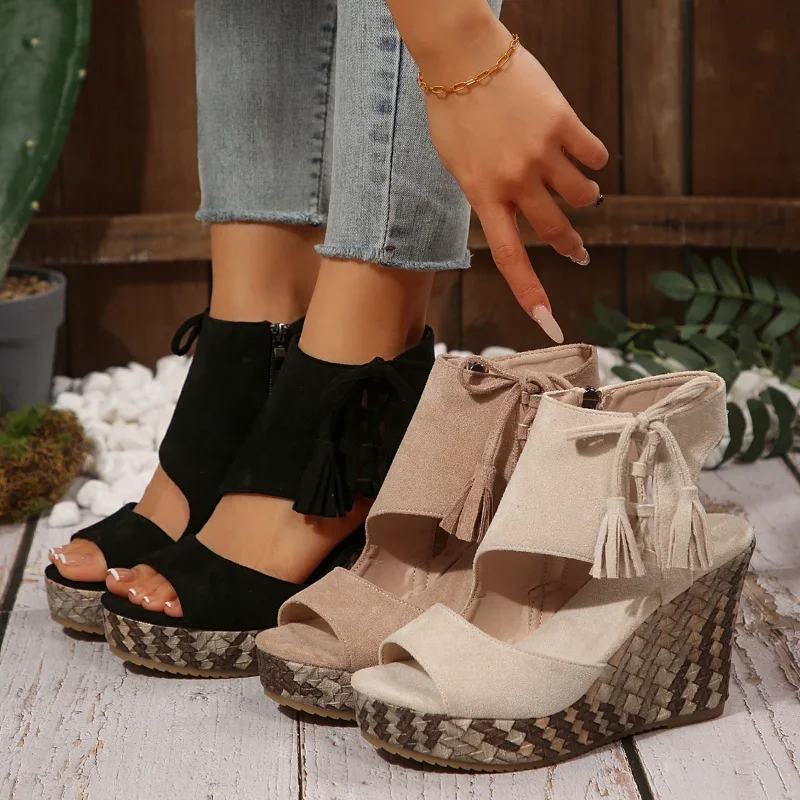 

High Heels Women Leisure Wedge Heel Sandals 2026 New Summer Open-toe Sandals Party Platform Wedges Heeled Fish Mouth Sandalias