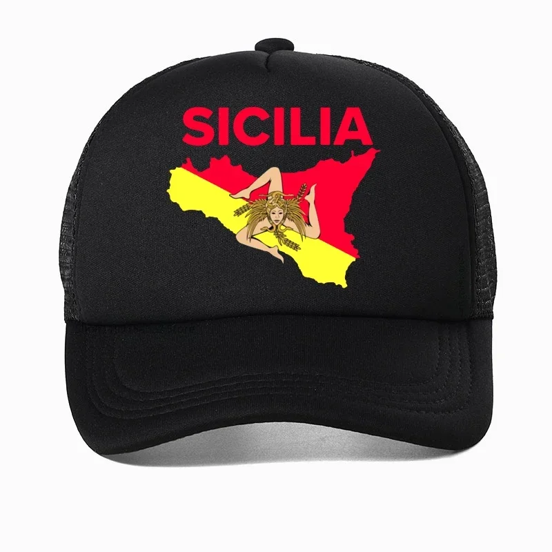 

Cool Man Sicily Italy hat Sicilian Flag Sicilia Funny Baseball cap men cotton Breathable Trucker Caps summer brand Golf Dad Hats