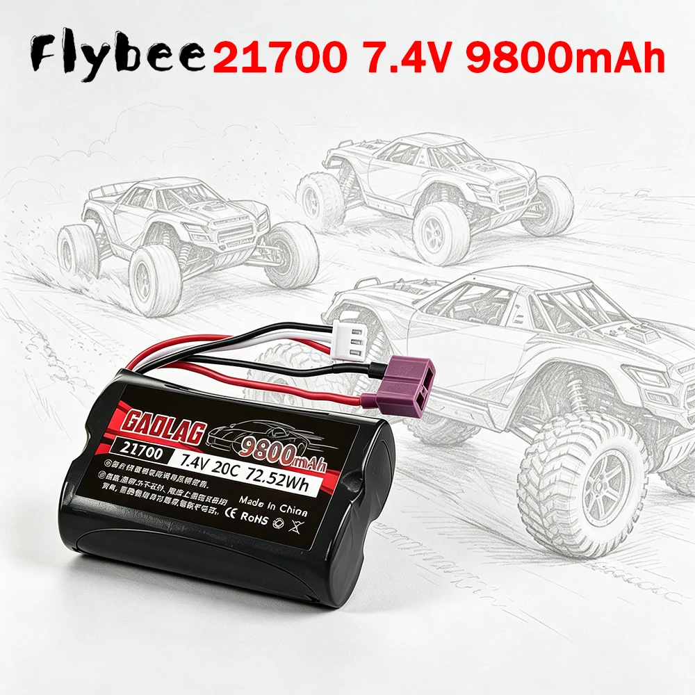 Li-ion Battery 9800mAh 7.4V 2S1P 21700 Rechargeable Battery For Wltoys 12428/144001 RC Cars, Fishing Bait Boat Spare Parts