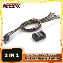 NEEBRC 7CH 2.4G 3 in 1 Light Control Winch Controller Receiver Waterproof Radio System 12LED Lamp Light for RC Car Tank Boat Toy