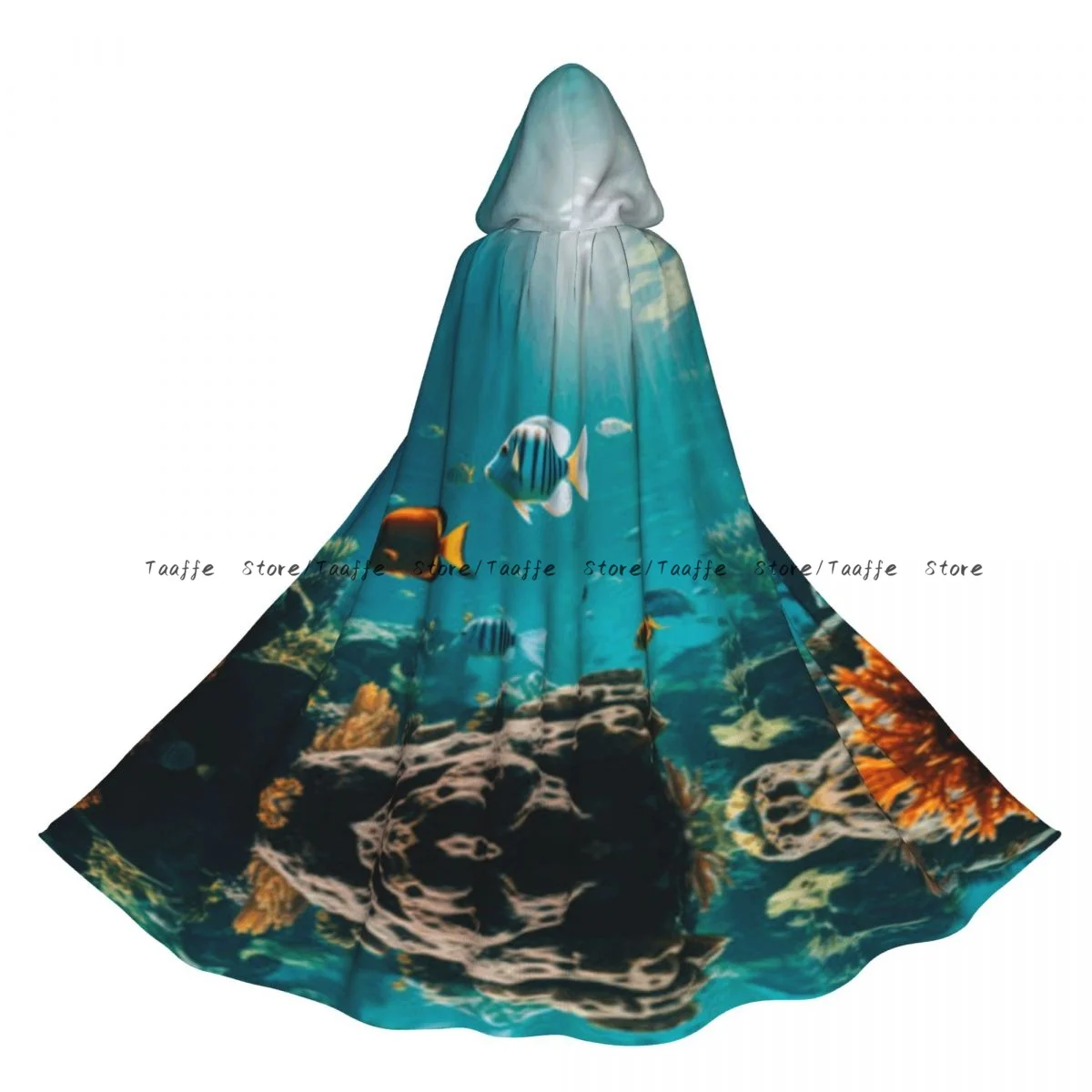 

Adult Coral And Fish In The Sea Water Cloak Cape Hooded Medieval Costume Witch Wicca Vampire Halloween Costume Dress Coat