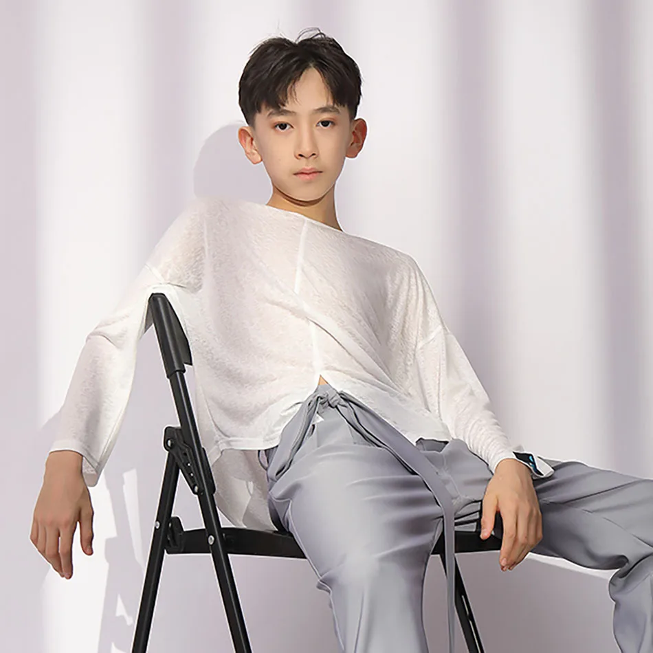 男の子ラテンダンスシャツルーズ秋長袖ダンストップスジャズルンバチャチャ練習衣装