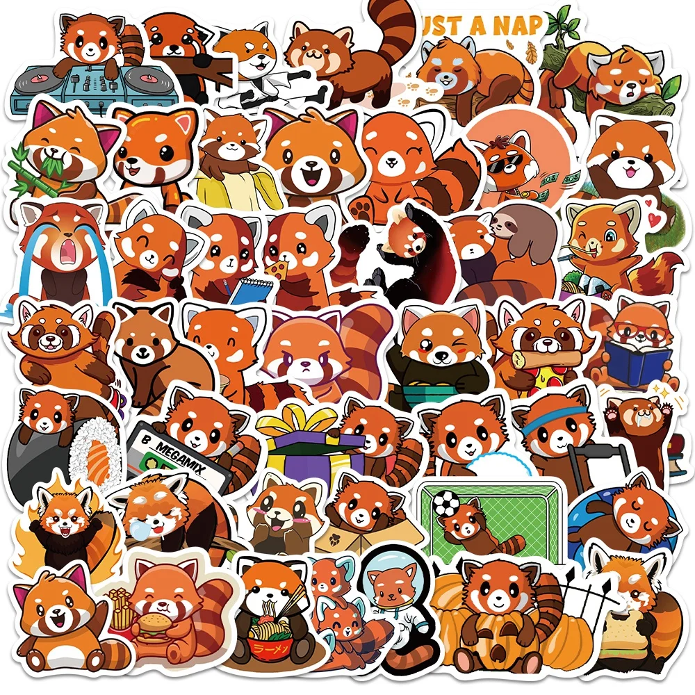 50PCS Cute Red Panda Stickers Turning Decal Sticker for Luggage Laptop Water Bottle Phone Skateboard Teens Girls Kids Toys