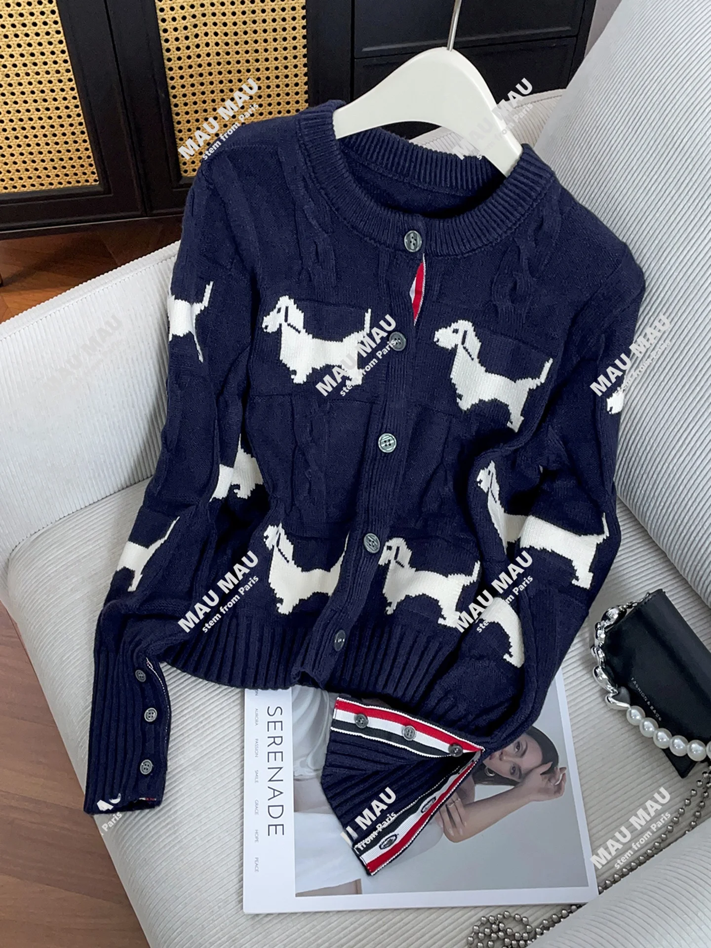 

Ele Women's Knitted Cardigan Sweater Autumn 2025 Lazy Dog Pattern Long Sve round Ne Soft Medium Thin Daily Wear
