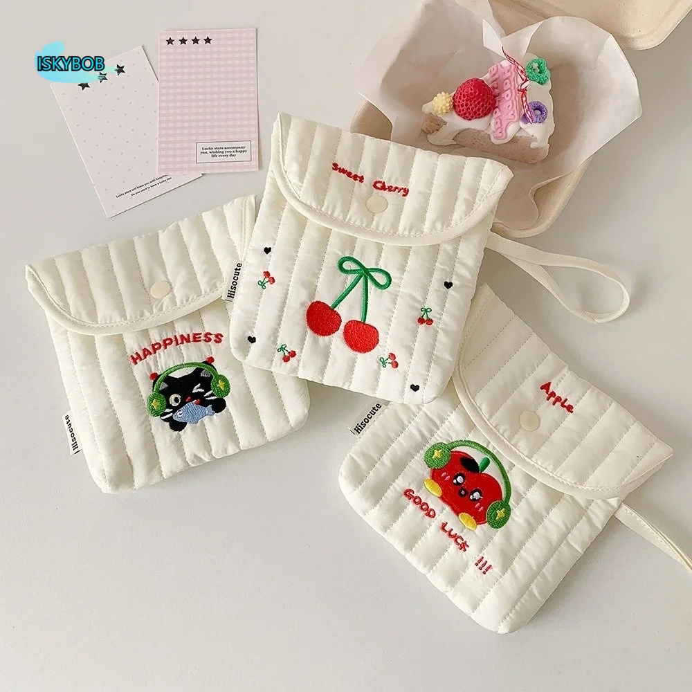 

Large Capacity Embroidery Cherry Cosmetic Bag Cat Wristband Makeup Bag Square Menstruation Towel Storage