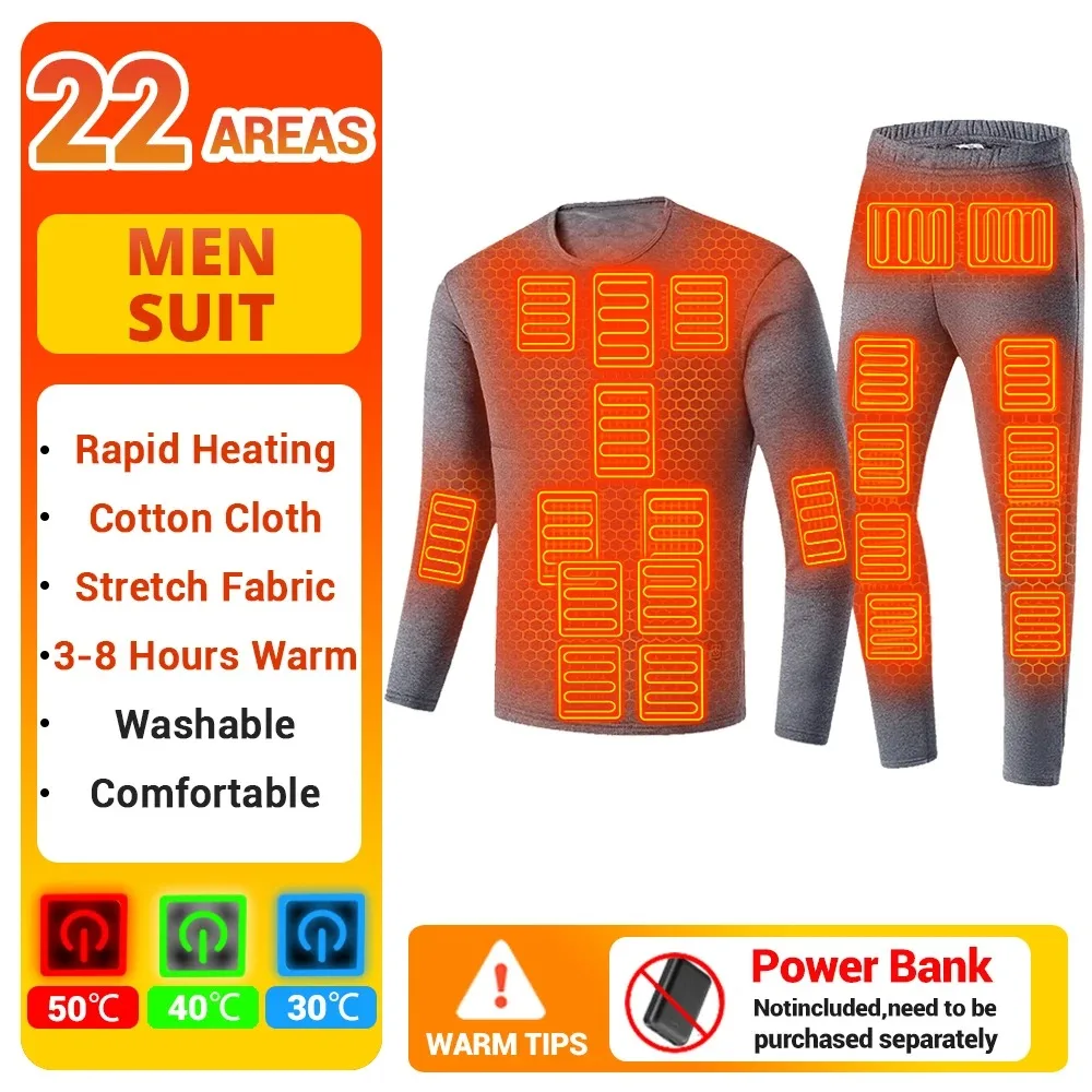 

Winter Men Thermal Heated Jacket Vest Heated Underwear Men's Ski Suit USB Electric Heating Clothing Fleece Thermal Long Johns