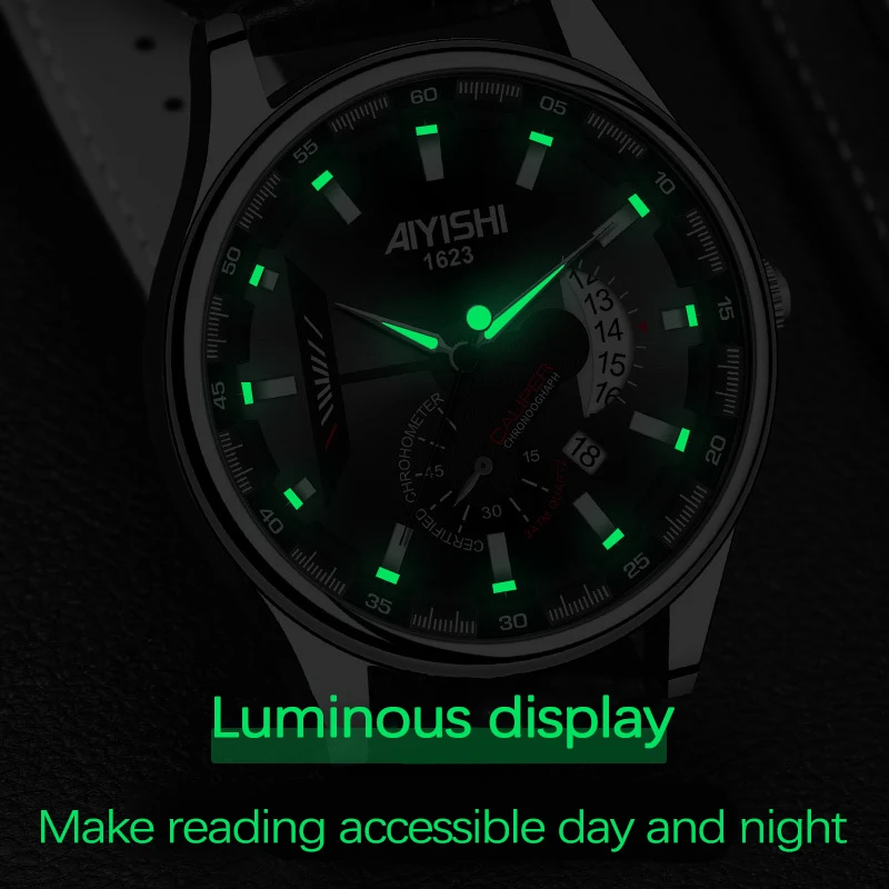 UTHAI CQ283 Повседневные и модные мужские часы, водонепроницаемые немеханические кварцевые часы с ночником, элегантные подарки для часов