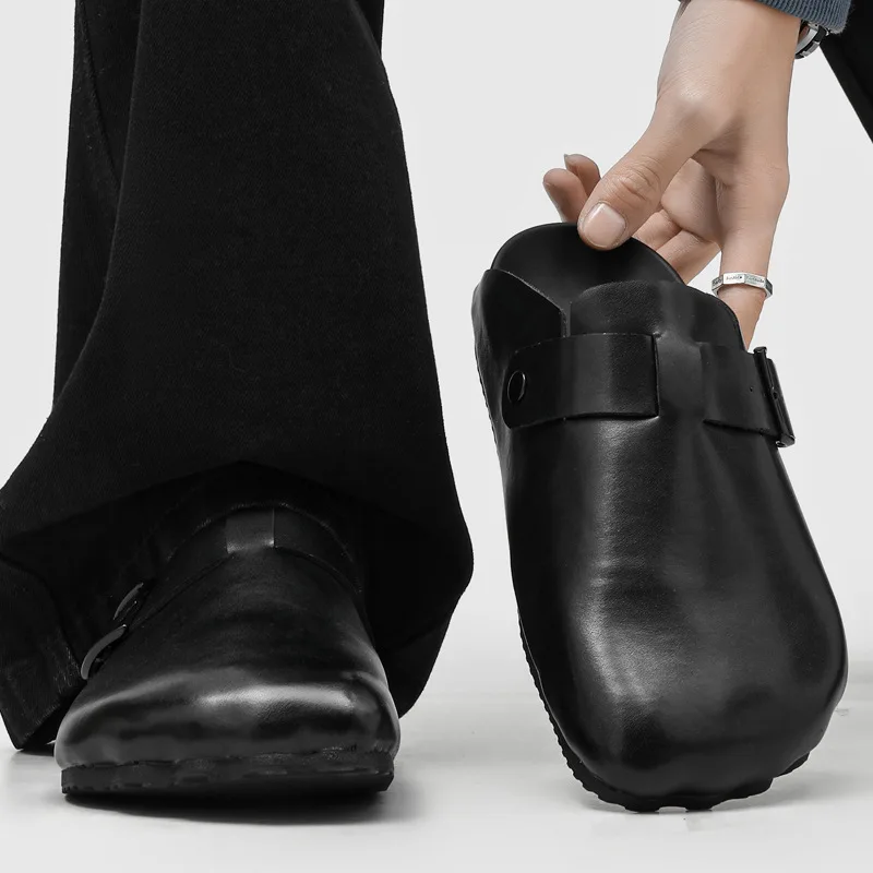 

High Quality Men's Slippers Baotou Half Slippers for Men Square Head Boken Shoes Men's Five-heel Muller Slippers Zapatos Hombre