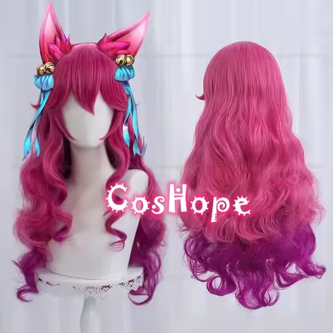 LOL Spirit Blossom Ahri Cosplay Wig 70cm Long Curly Wave Wig Cosplay Anime Cosplay Wigs Heat Resistant Synthetic Wigs