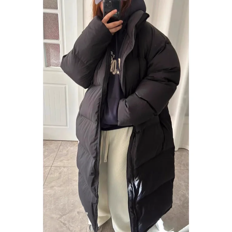 

Women Black Medium Length Down Jacket Stand Collar Coat Fashion Windproof Thicken Duck Down Feather Female Puffer Winter Outwear